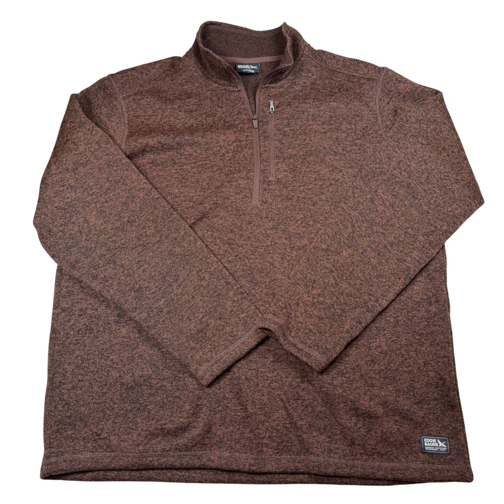 Eddie Bauer Mens XL Brown Marled Quarter Zip Fleece Pullover Sweater Jacket NWOT